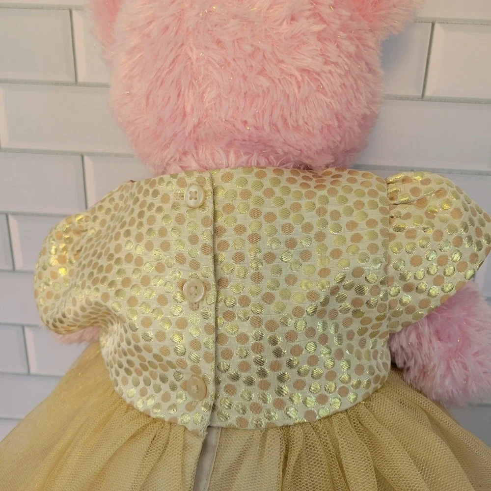 Build A Bear Disney Princess Pink Plush Bear Gold Sequin Tulle Dress Crown Belle